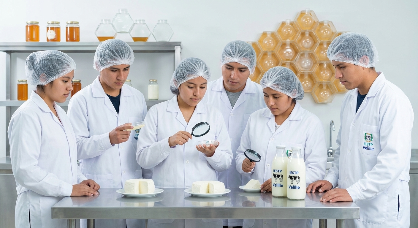 Estudiantes realizando control de calidad en lácteos