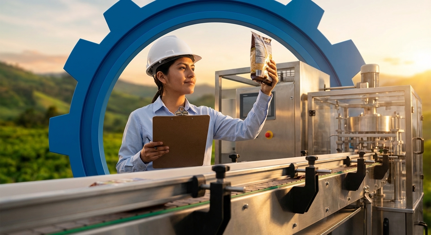 Profesional técnico supervisando producción de alimentos
